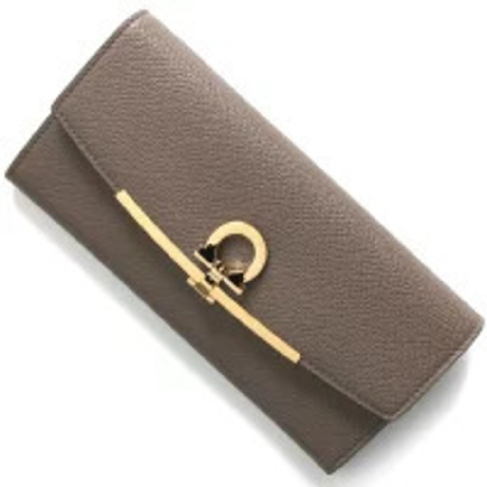 Salvatore Ferragamo Long Wallet Gancini Bi fold Caraway Seed Brown Beige